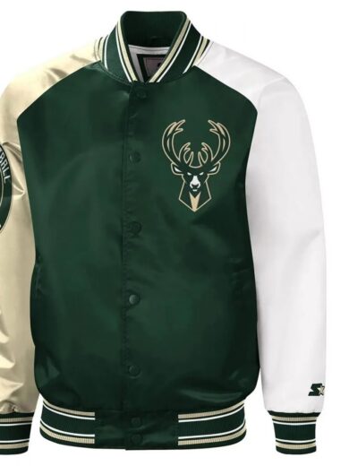 Milwaukee Bucks Hunter Green and Cream Varsity Satin Jacket