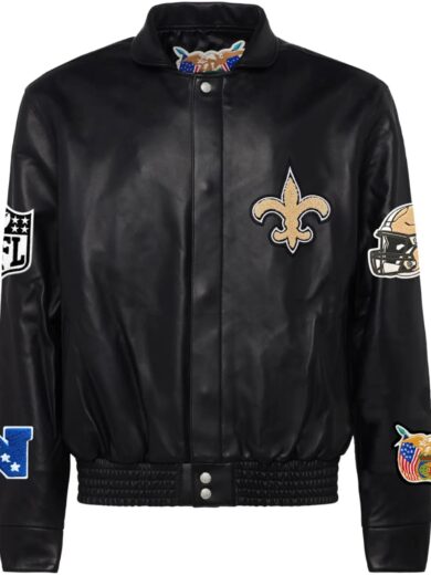 New Orleans Saints Jeff Hamilton Leather Varsity Jacket