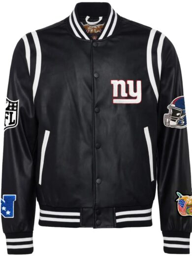New York Giants Jeff Hamilton Classic Rib Black Leather Jacket