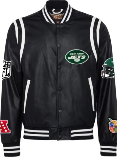 New York Jets Jeff Hamilton Leather Varsity Jacket