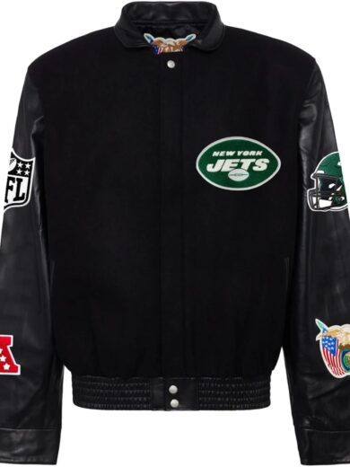 New York Jets Jeff Hamilton Wool and Leather Varsity Jacket