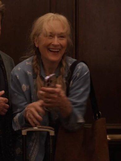 Only Murders in the Building Meryl Streep Blue Embroidered Shirt