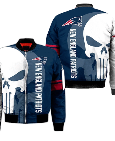 NFL New England Patriots Blue and White Bomber Jacket