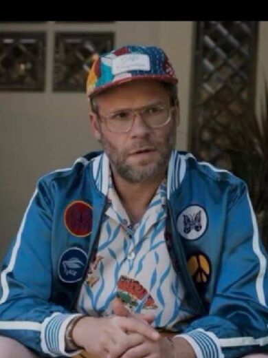 Platonic Seth Rogen Blue Satin Jacket
