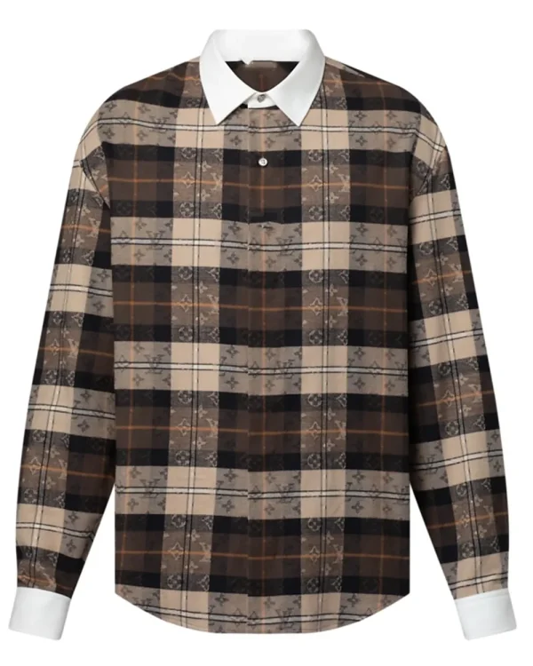 Travis Kelce Monogram Flannel Long Sleeves Polo Shirt