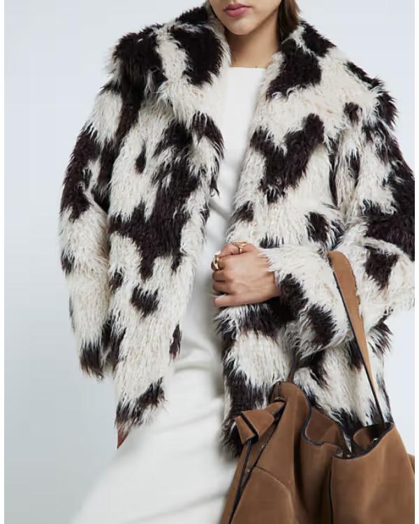 Brassic S07 Joanna Higson Cow Print Faux Fur Coat