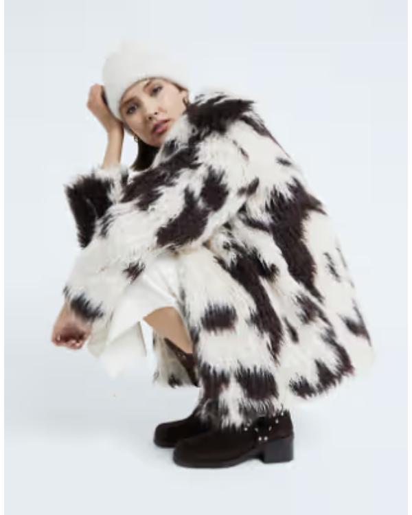Brassic S07 Joanna Higson Cow Print Faux Fur Coat