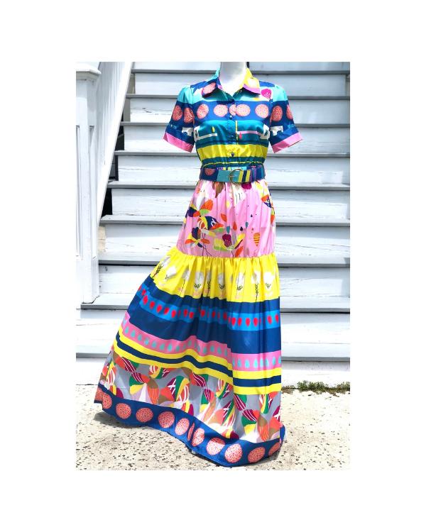 TV We Love S01 Carrie Preston Pink Blue Abstract Print Dress