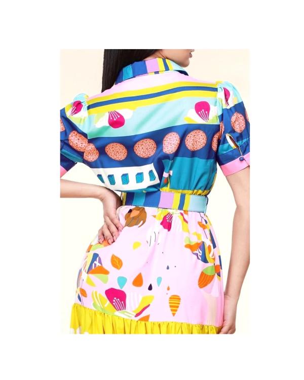 TV We Love S01 Carrie Preston Pink Blue Abstract Print Dress