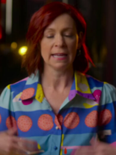 TV We Love S01 Carrie Preston Pink Blue Abstract Print Dress