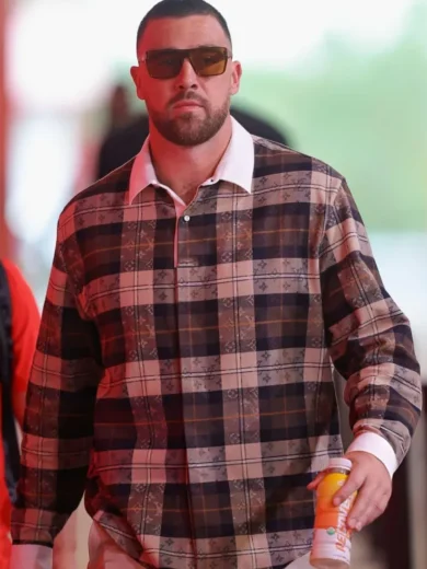 Travis Kelce Monogram Flannel Long Sleeves Polo Shirt