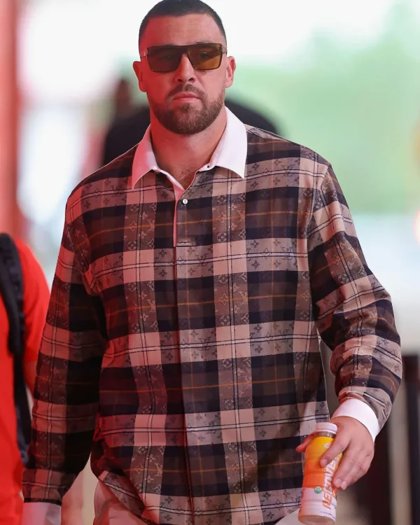 Travis Kelce Monogram Flannel Long Sleeves Polo Shirt