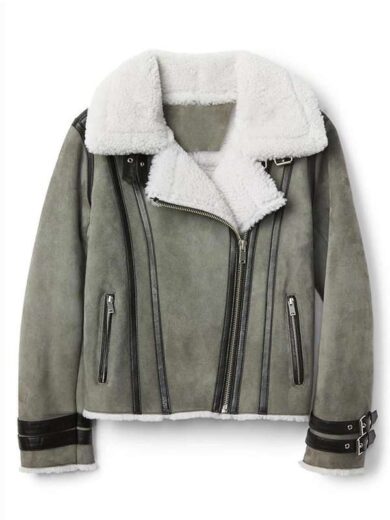 Women’s Bomber Grey Shearling Suede Leather Jacket