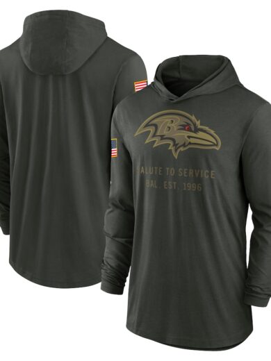 Men's Baltimore Ravens Nike Forest Green 2025 Salute to Service Sideline Dri-FIT Lightweight Hooded Pullover