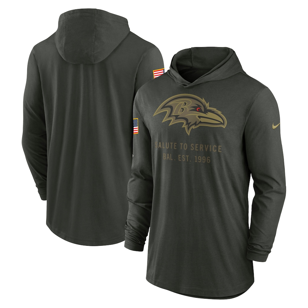 Men's Baltimore Ravens Nike Forest Green 2025 Salute to Service Sideline Dri-FIT Lightweight Hooded Pullover
