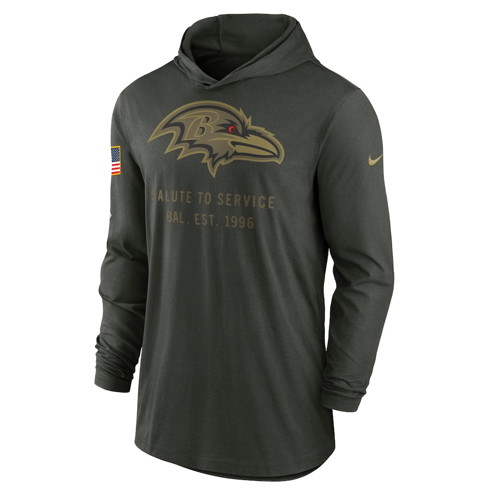 Men's Baltimore Ravens Nike Forest Green 2025 Salute to Service Sideline Dri-FIT Lightweight Hooded Pullover