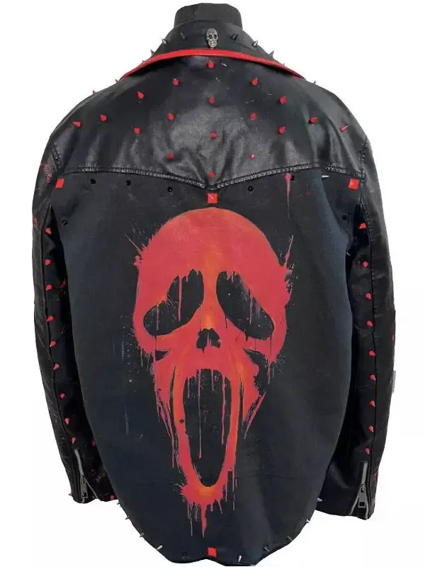 Men’s Punk Style Black and Red Studded Leather Jacket