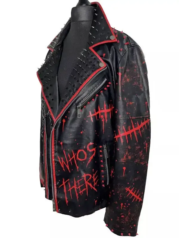 Men’s Punk Style Black and Red Studded Leather Jacket
