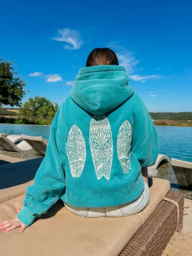 Women’s Sunset Surf -Vintage Teal Hoodie