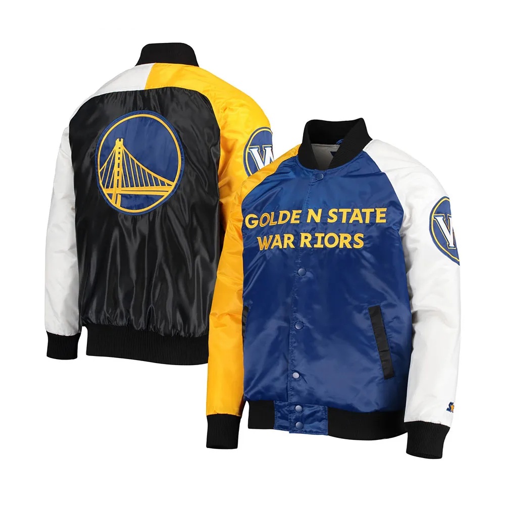 Golden State Warriors Tri-Color Satin Varsity Jacket